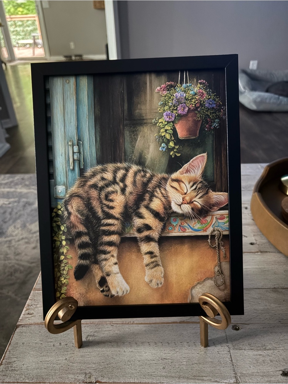 Framed 8x10 Sleeping Tabby Cat Wall Art